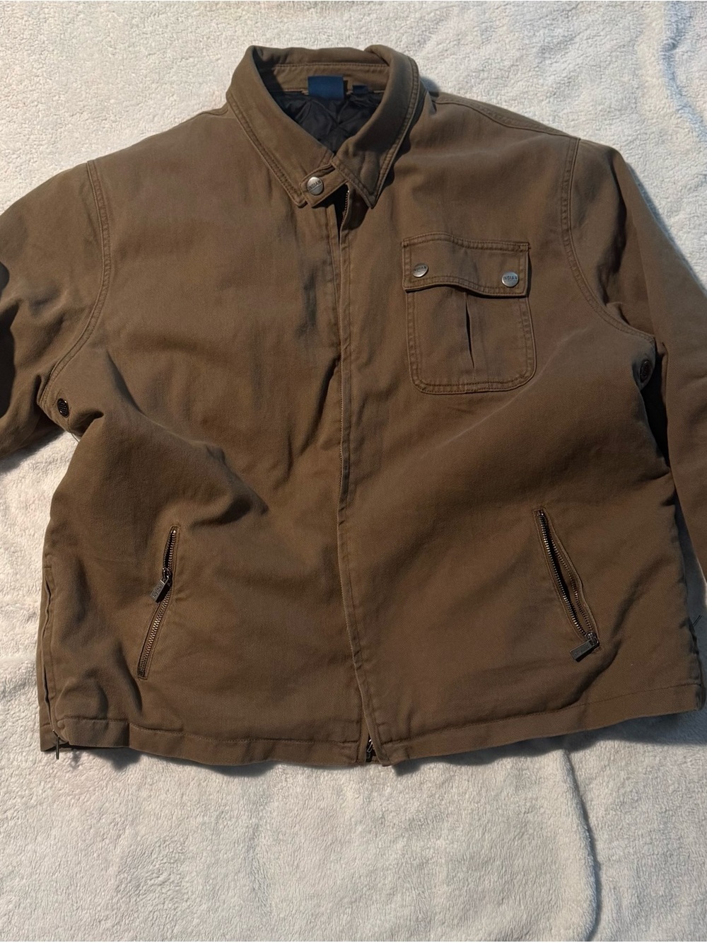 Men's Indian Motorcycle Burt 2 Brown Canvas Jacket with Snap Chest Pocket